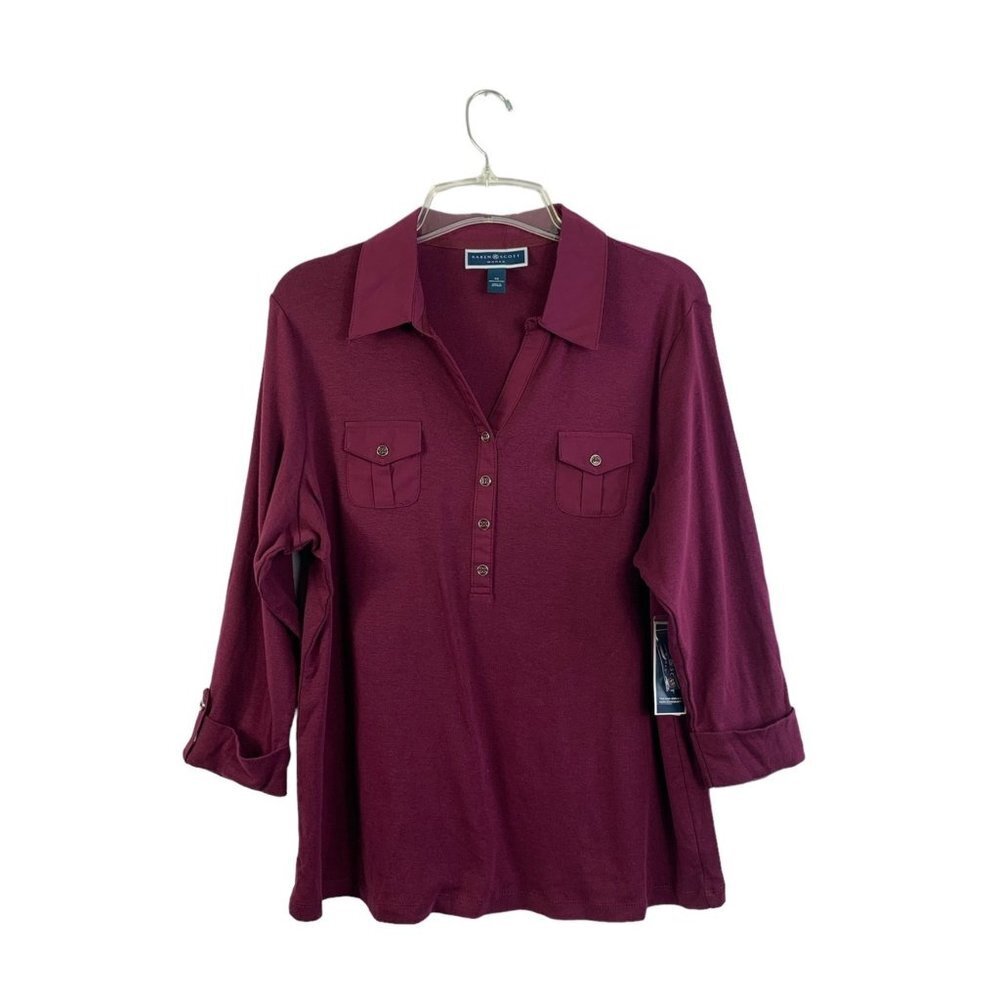 Karen Scott Burgundy Button-Up Top, 1X, NWT
